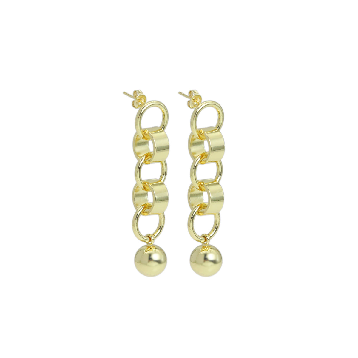 Shiny Gold Link Chain Ball Dangle Earrings, Sku#A275