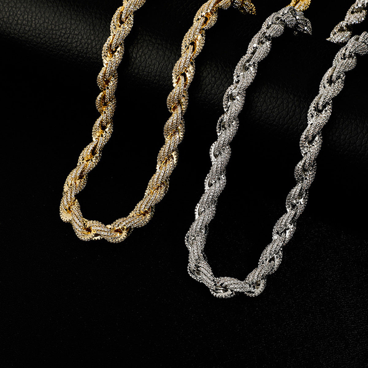 European And American Hip-Hop Mens Necklace 10mm Alloy Braided Chain With Diamonds