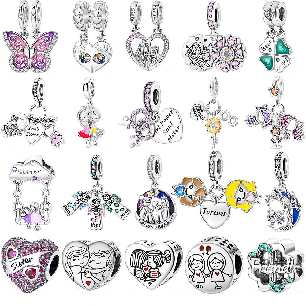 Sisterhood Friendship PendantSilverplated Beaded Heart Bestie Gift