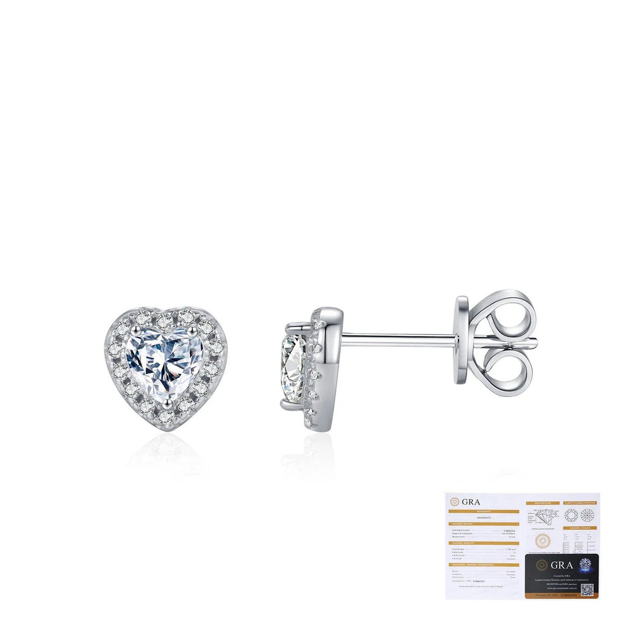 Heart-Shaped D-Color VVS1 Moissanite Stud Earrings in Sterling Silver