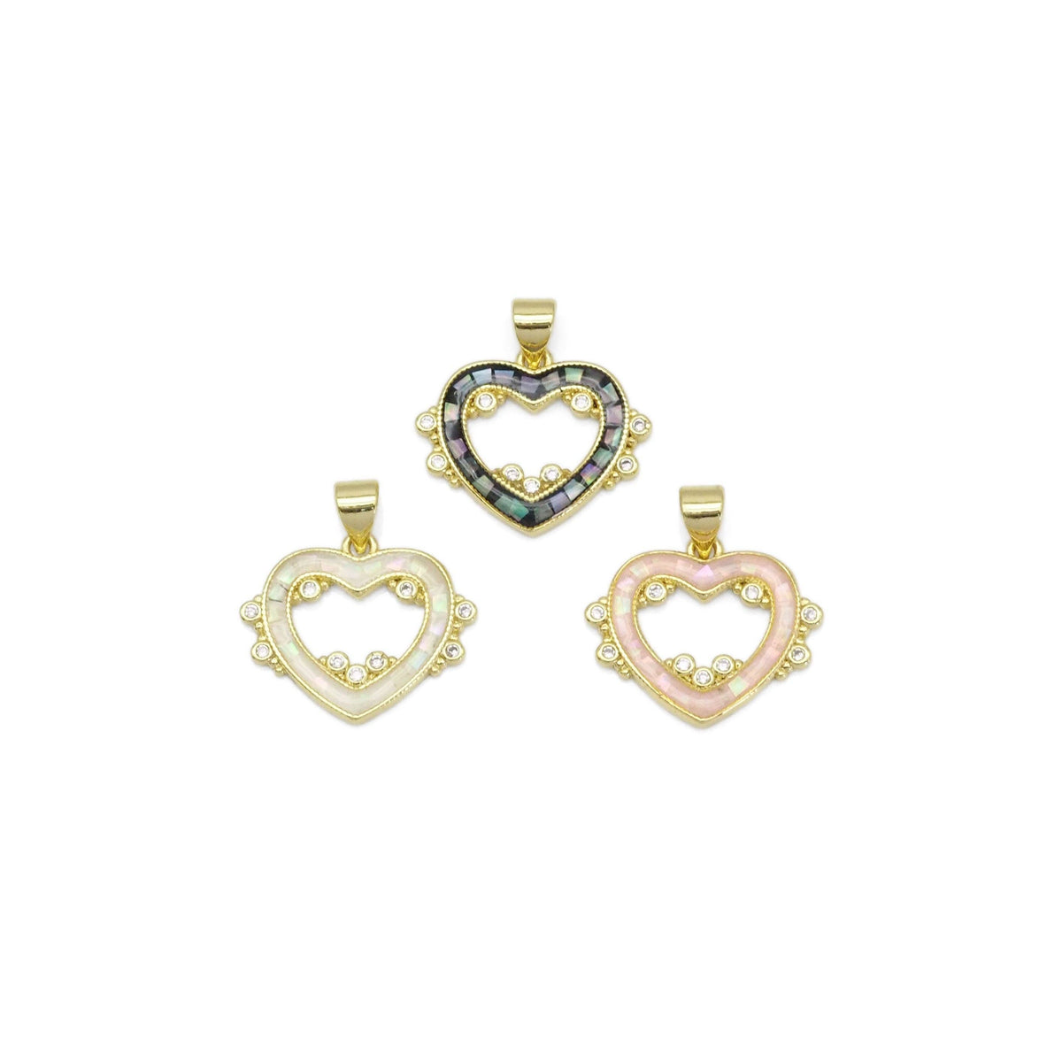 Abalone Pink White Mother of pearl Heart Charm, Sku#LX392