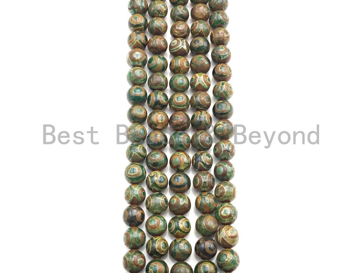 Natural Tibetan Green Agate with Eye Beads, Dzi Eye Agate beads, 6mm/8mm/10mm/12mm Tibetan Round Agate, 15.5" Full Strand, sku#U923