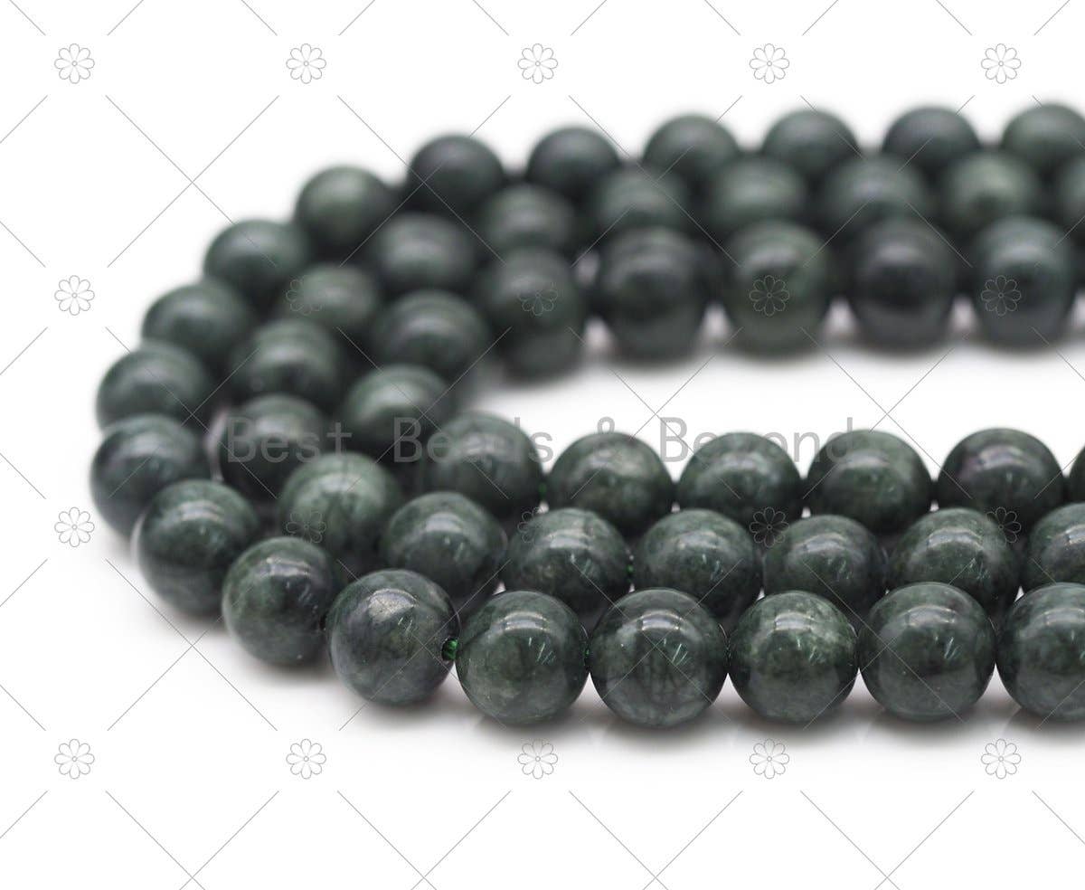Natural Dark Green Jade Round Smooth Beads, Sku#U1196