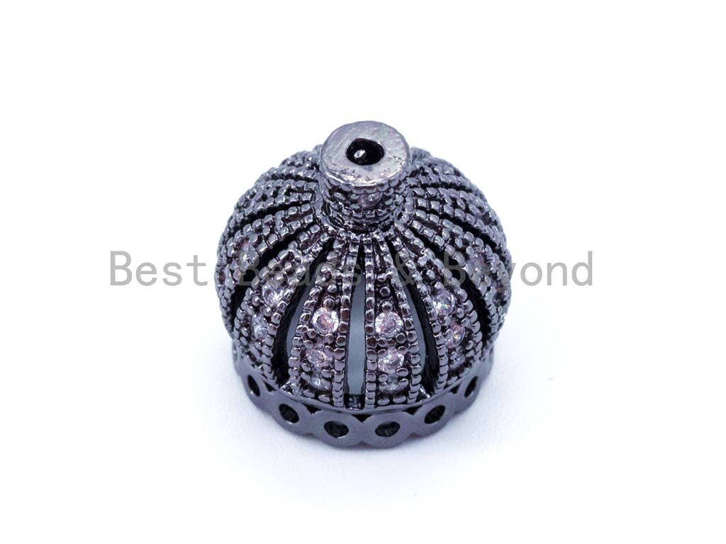 10mm/13mm/20mm CZ Micro Pave Crown Cap Bead,Cubic Zirconia Tassel Cap Beads, Gold/Silver/Rose Gold/Black Tassel Cap Beads, 1/2/4pcs sku#F65