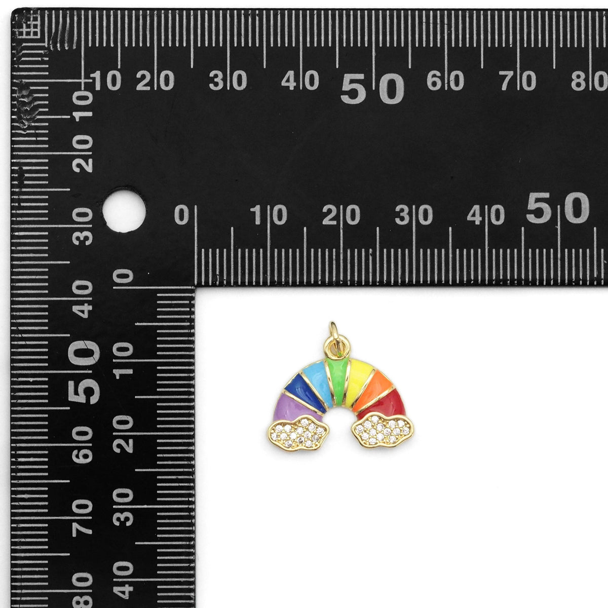 Colorful Enamel CZ Gold Rainbow Charm, Sku#LX234