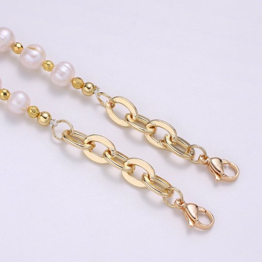 Face Mask Chain Gold Necklace, Face Mask Holder, Rondell Beaded Chain ONLY, Pearl Face Mask Chain, Handmade Cable Face Mask Chain