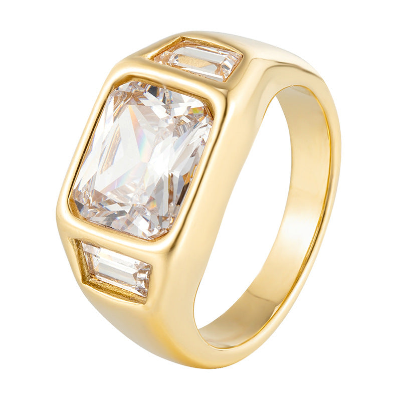 Women's Three-Diamond Square Sugar Cubes Zircon Ring