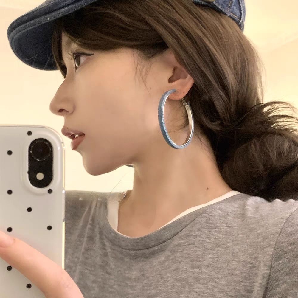 2026 Denim Hoop Earrings, European Style Bold Stage Jewelry