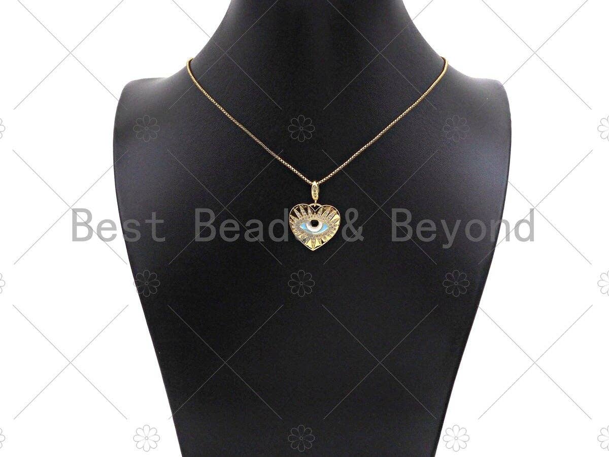 CZ Micro Pave 18k Gold Enamel Evil Eye On Heart Shape Pendant, lk211