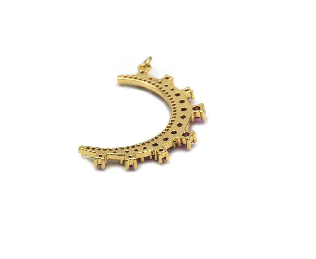 Black Fuchsia Cobalt  CZ Cresent Moon Charm, Sku#L688