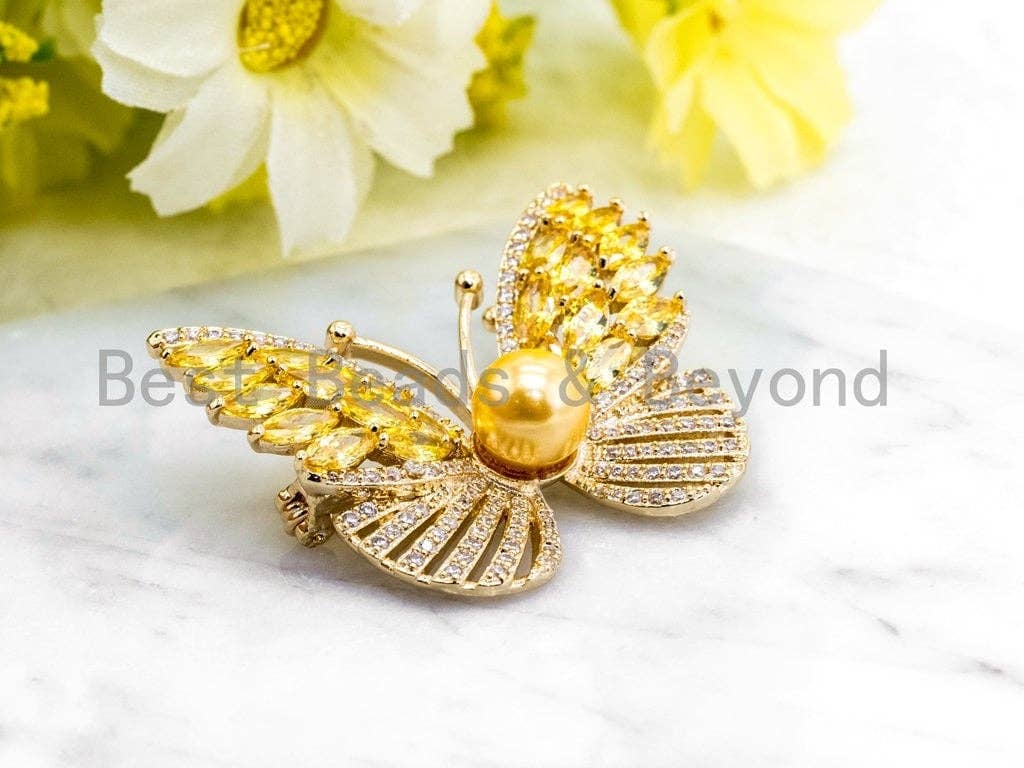 CZ Micro Pave Butterfly Brooch/Pin/Pendant, Sku#P37