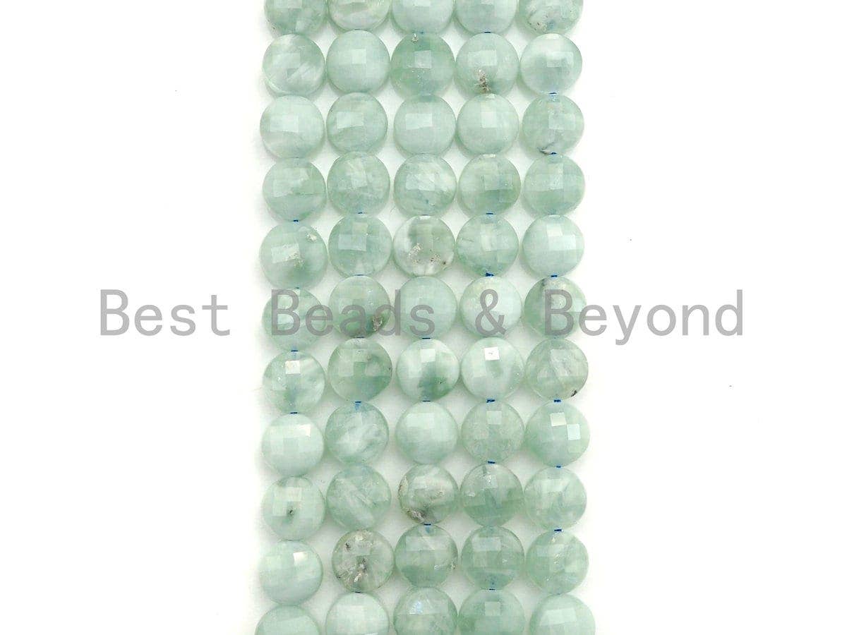 High Quality Natural Green Angelite Checkerboard Cut Coin Shape beads, 6mm/8mm Button Shape Angelite Beads, 16" Full strand, sku#UA46