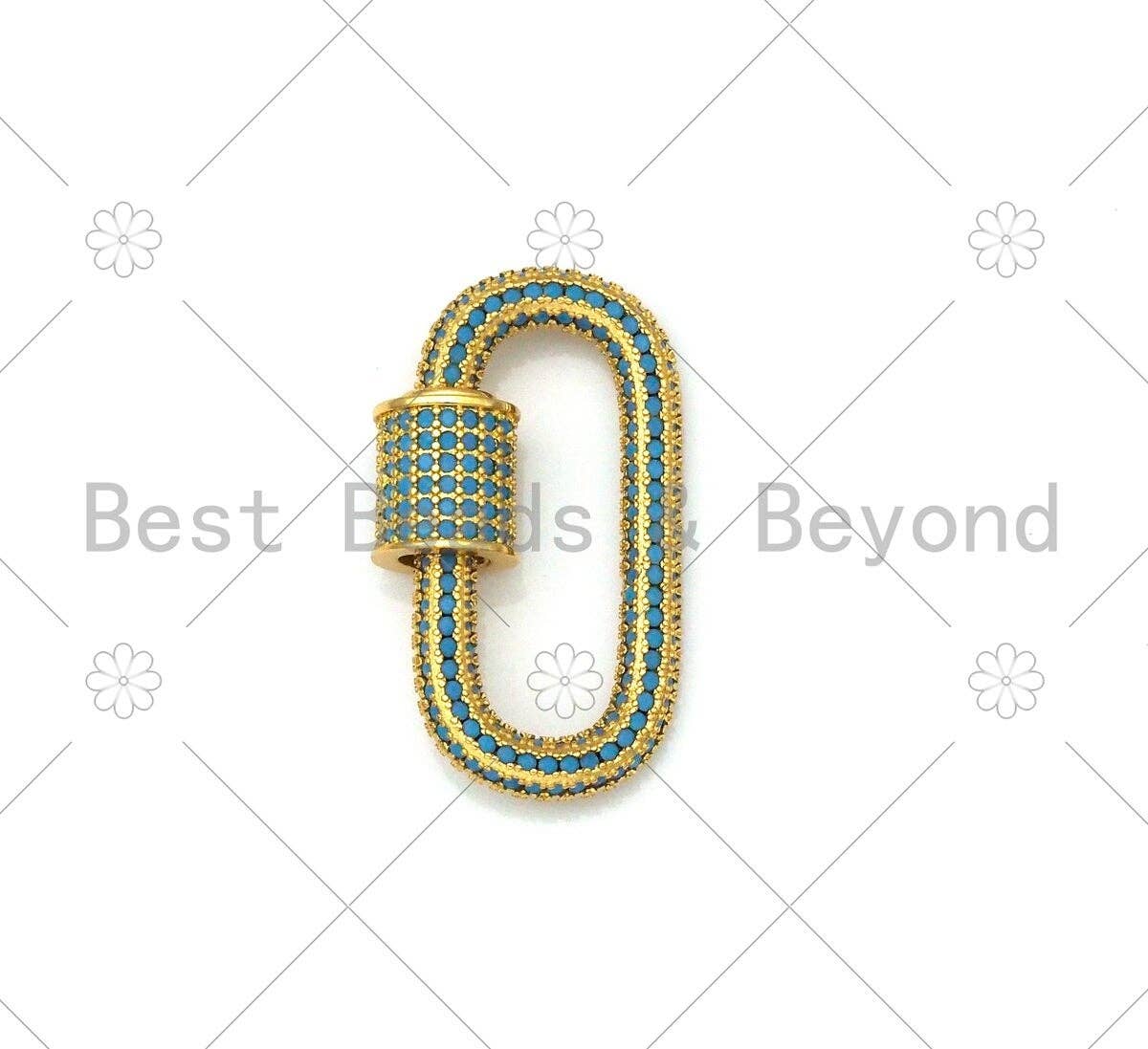 Fully CZ Micro Pave Oval Screw Clasp, Oval Pave Clasp, Green/Cobalt/Clear Color Carabinar Clasp,16x29mm,sku#ML48