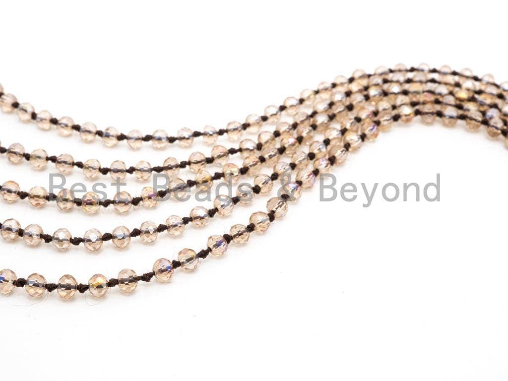 60/36 Long Hand Knotted Crystal Necklace, Double Wrap Necklace, Light Colorado Topaz Color 2x4mm/5x8mm Faceted Crystal Beads,SKU#D23