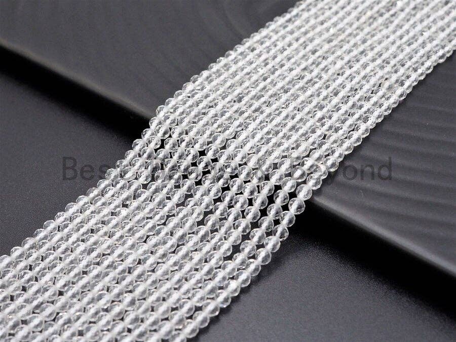 Natural Faceted Round Clear Quartz beads, 2mm/3mm/4mm Tiny Sparkly Gemstone beads, Natural Clear Quartz Beads, 15.5inch strand, SKU#U359