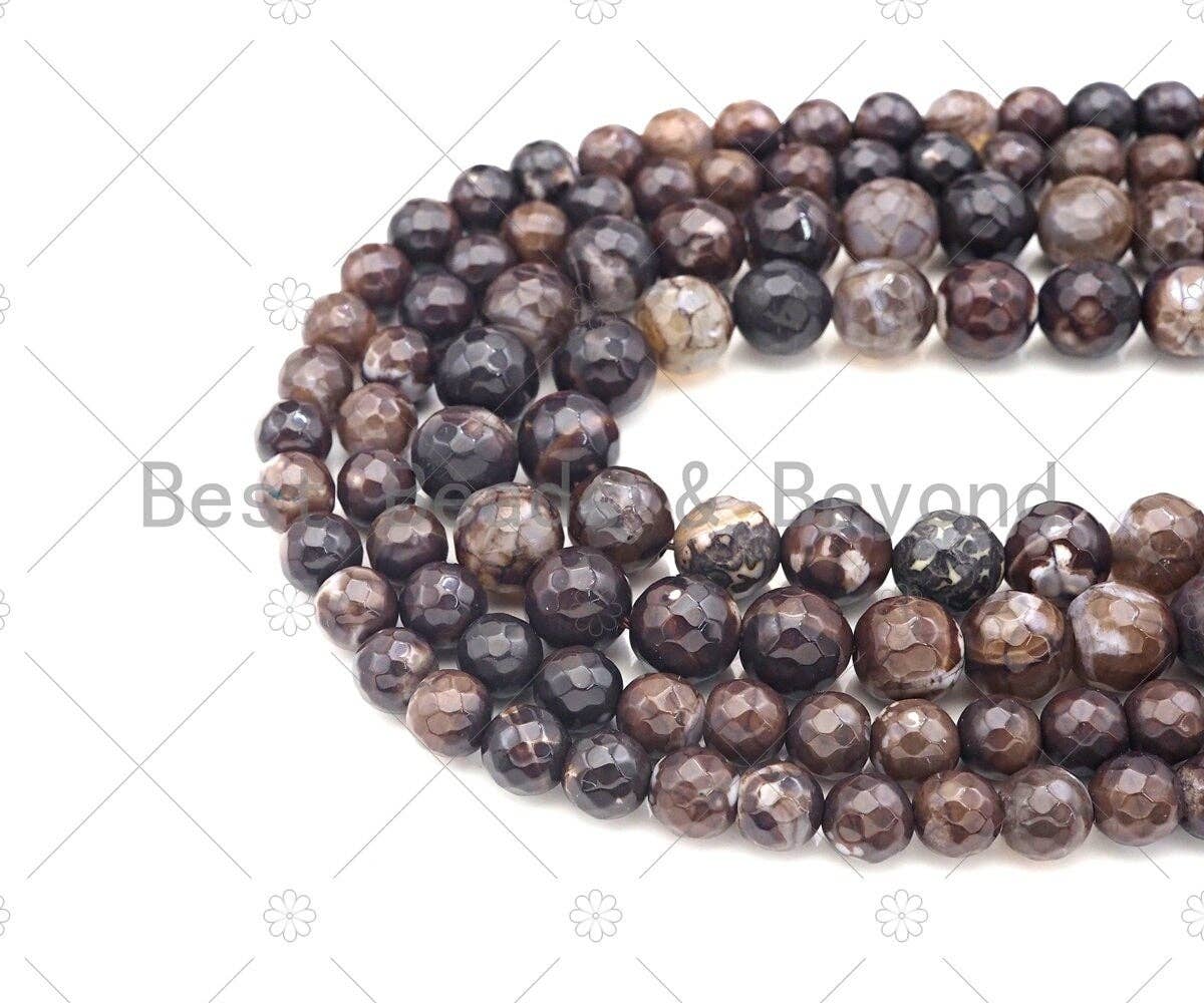 Quality Natural Coffee Fire Agate Faceted Round Beads, 8mm/10mm Fire Agate, Natural Agate, 15.5'' Full Strand, Sku#U1139
