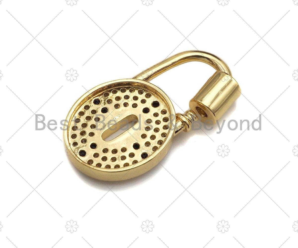 18K Gold Black Clear CZ Micro Pave Cross Oval Lock Clasp, Oval Lock Shape Clasp,Pave Lock,15x29mm,sku#K142