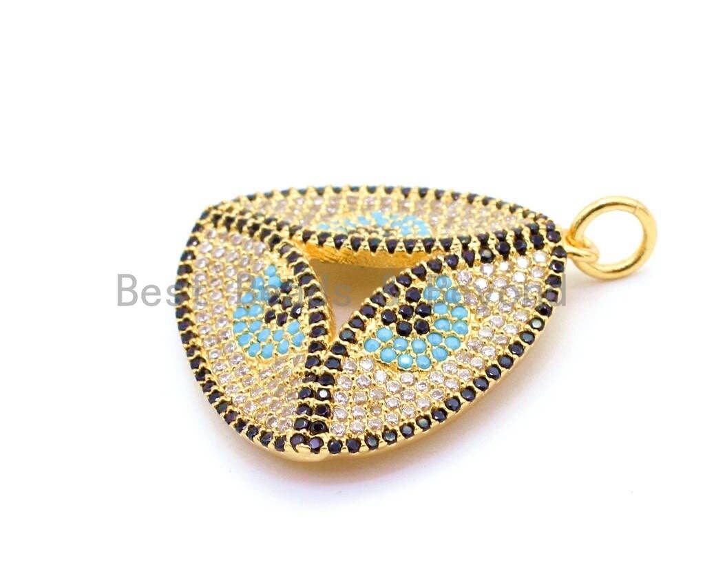 CZ Micro Pave Trillion Shape Evil Eye Pendant, Cubic Zirconia Pendant, 25x32mm, sku#F24