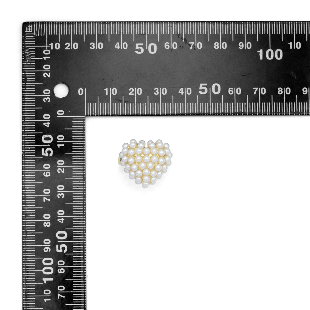 Silver Gold White Pearl Puffy Heart Statement Adjustable Ring, Sku#A448