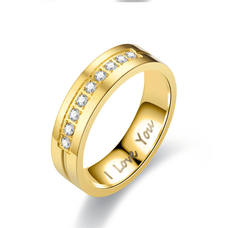 Titanium Steel Couple Ring I LOVE YOU Engagement Diamond-studded Ornament