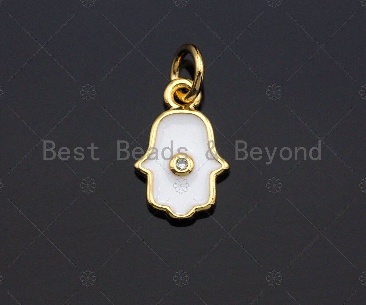 White Enamel Hamsa Hand Shape Pendant,CZ Micro Pave pendant,Enamel pendant,Enamel Jewelry, 8x13mm,sku#LD01