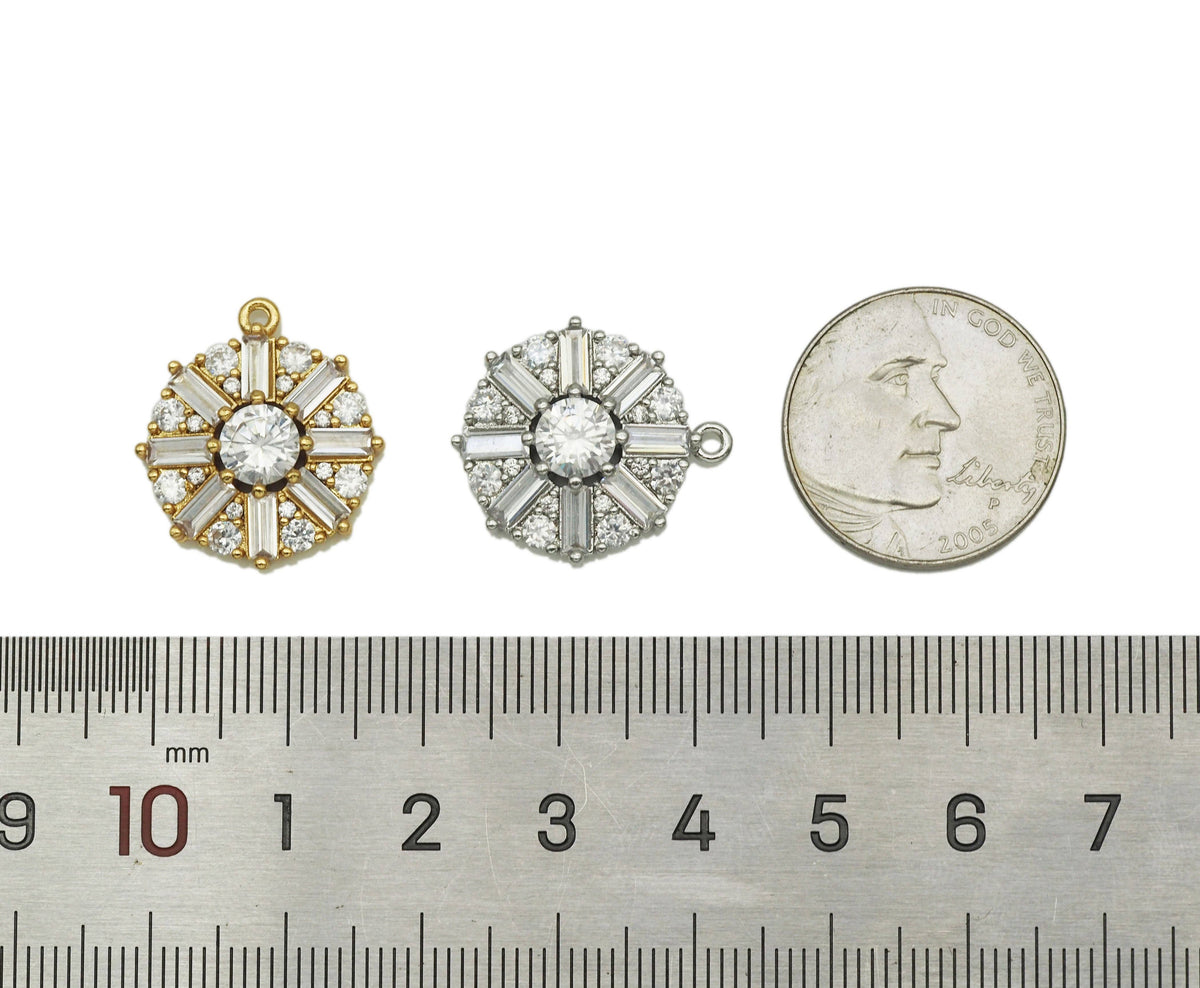 Baguette CZ flower coin charm, Big CZ center Coin Charm, Sku#B160