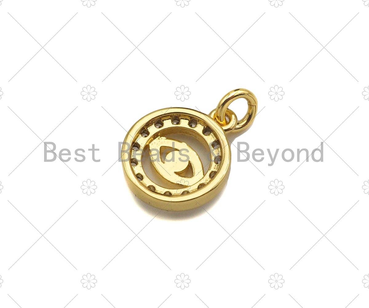 CZ Micro Pave Evil Eye On Round Ring Shape Pendant,18K Dainty Gold Charm, Necklace Bracelet Charm Pendant,9x11mm,Sku#JL38