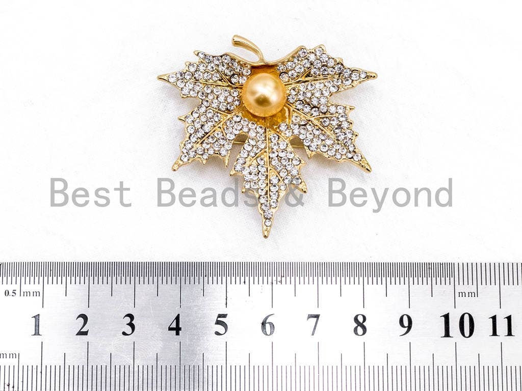 Vintage CZ Micro Pave Maple Leaf Brooch Pin, Sku#P35