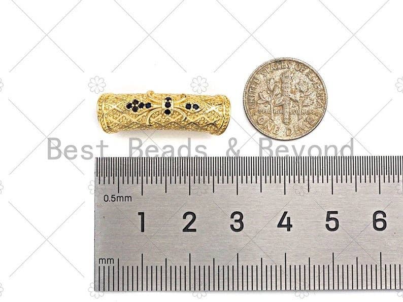 CZ Micro Pave Flower Curved Tube Beads, Men's Jewelry Findings, sku#G402B/ML23