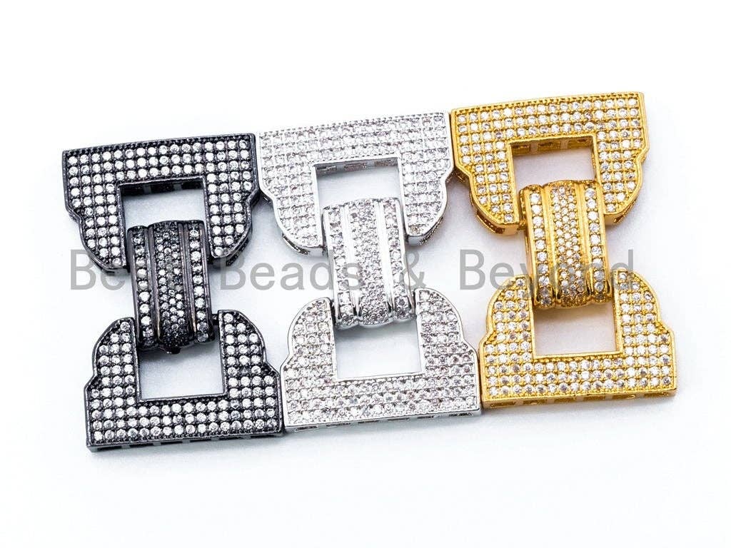 CZ Micro Pave Double D Shape Buckle Clasp, Pave Multi-Strands Connector, 35x21mm, sku#K11
