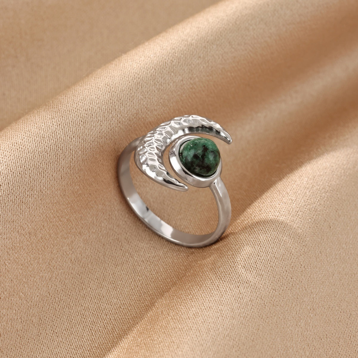 European And American-style 18K White Gold Opal Moon Ring Made Of Stainless Steel