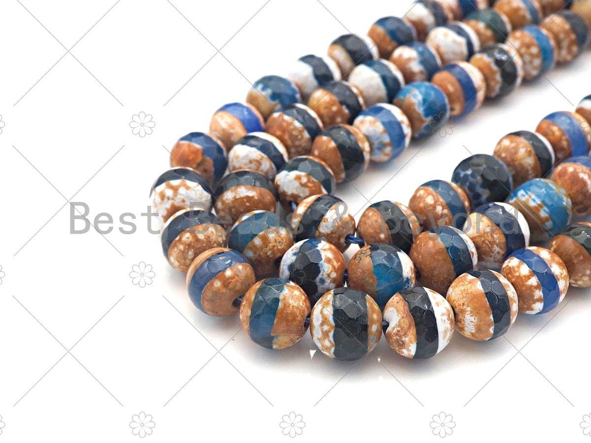 Natural Brown White Blue Line Tibetan Agate, 6mm/8mm/10mm, Natural Tibetan Blue Line Agate, 15.5" Full Strand, sku#U959