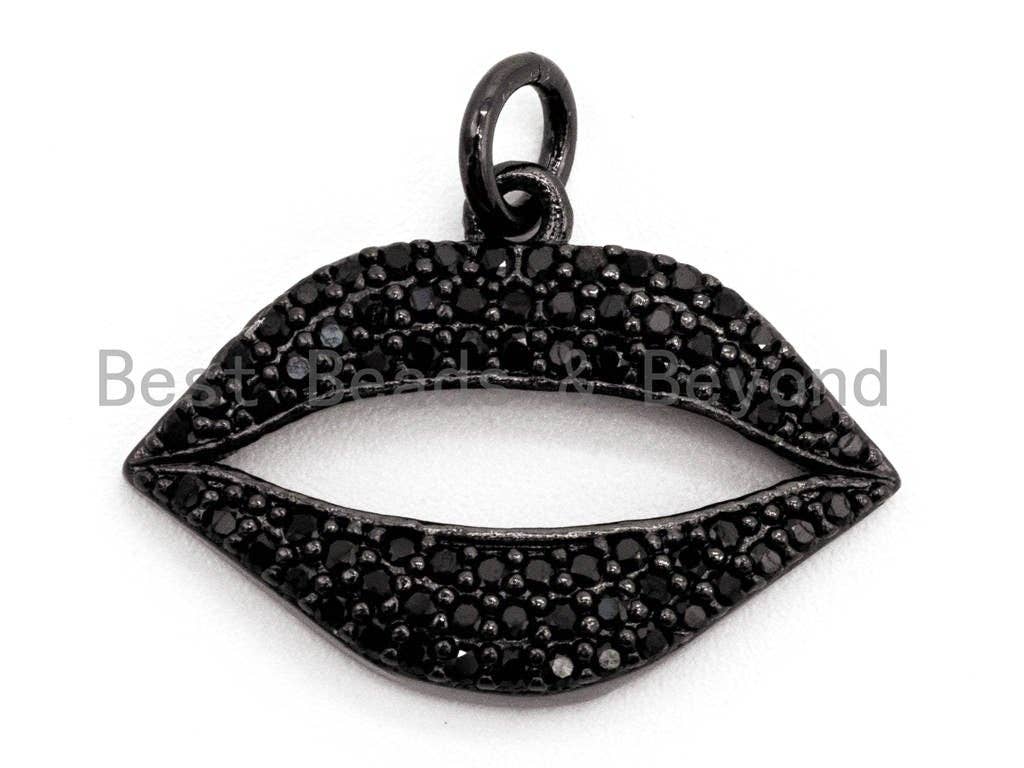 Black CZ Pave On Black Micro Pave Lip Charm Beads, CZ Pave Lip Charm 15x21mm, sku#F387