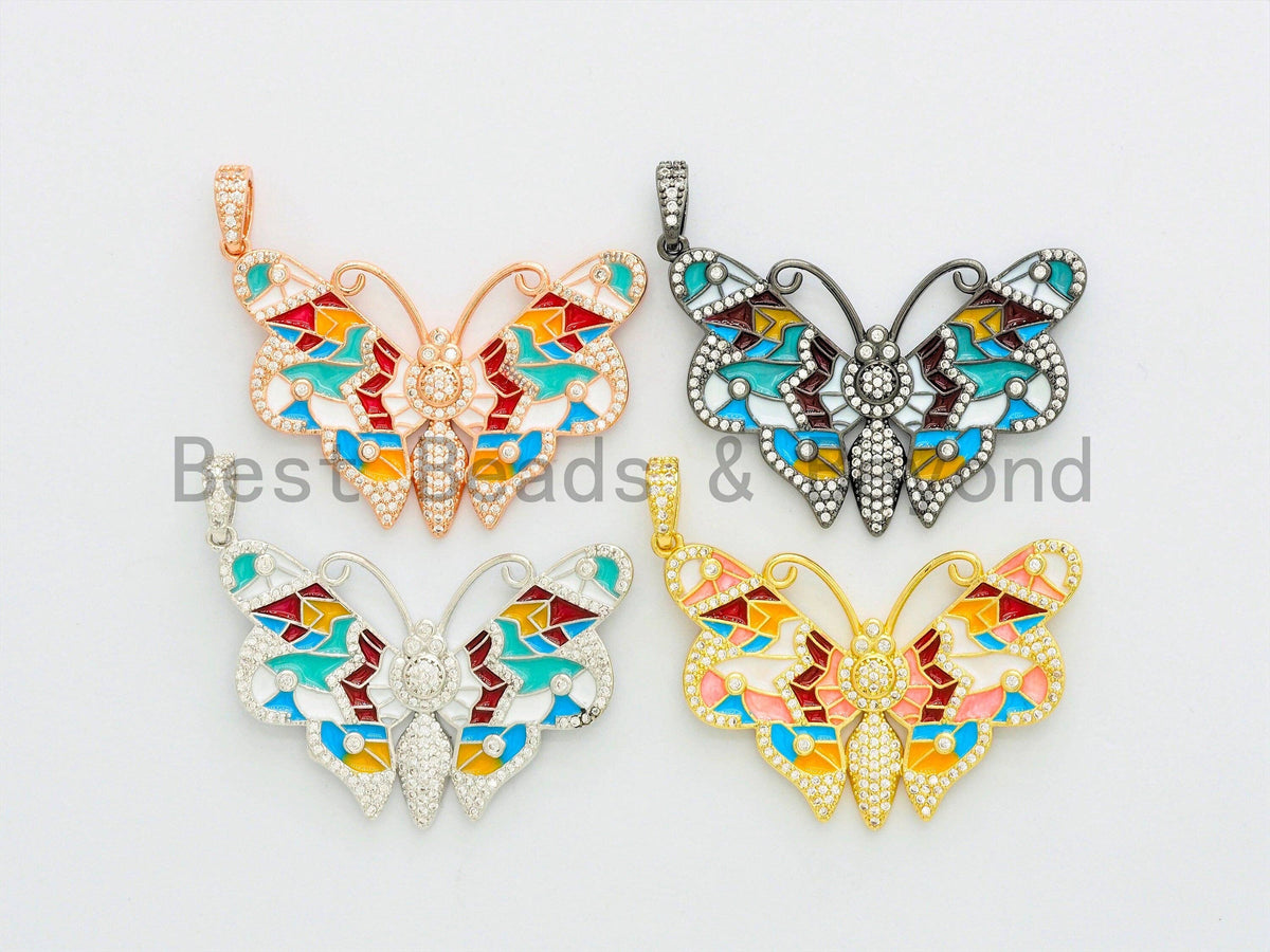 NEW Enamel Colorful Butterfly Pendant,CZ Micro Pave Oil Drop Butterfly pendant,Enamel pendant,Enamel Jewelry,29x44mm,sku#F587