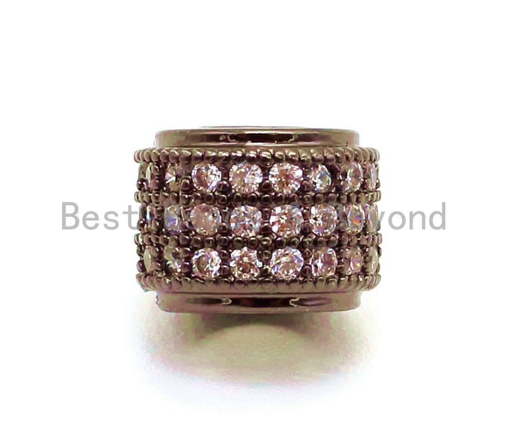 9x7mm CZ Large Hole Cylinder/Drum Barrel Micro Pave Beads, Cubic Zirconia Big Hole Spacer Beads, Large Hole Spacer, sku#G124