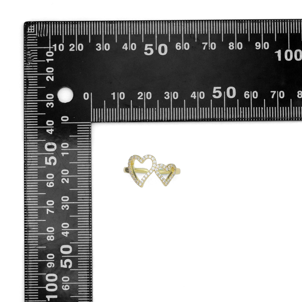 Clear CZ Double Duddle Heart Statement Adjustable Ring, Sku#A449