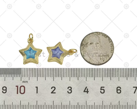Colorful Enamel Five Point Star Shape Pendant,18K Gold Filled Star Charm, Necklace Bracelet Charm Pendant, Sku#JD26