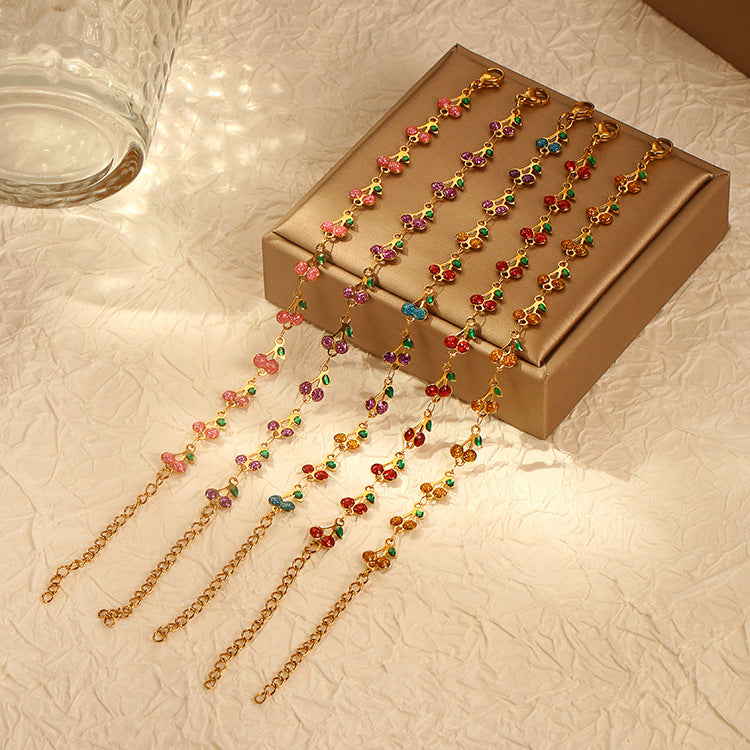 Cross-Border Popular Retro Bohemian Style 14K Gold Painted Oil Dripping Geometric Bracelet Necklace Ins Stainless Steel Jewelry
