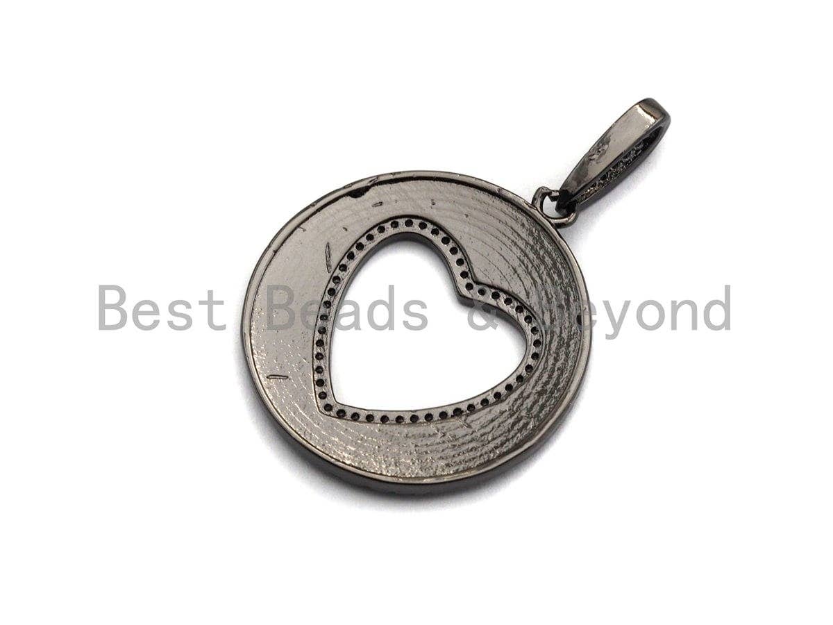 CZ Micro Pave Hollow out Heart Round Shaped Pendant/Charm, Cubic Zirconia Pendant Charm,28x31mm,sku#F910
