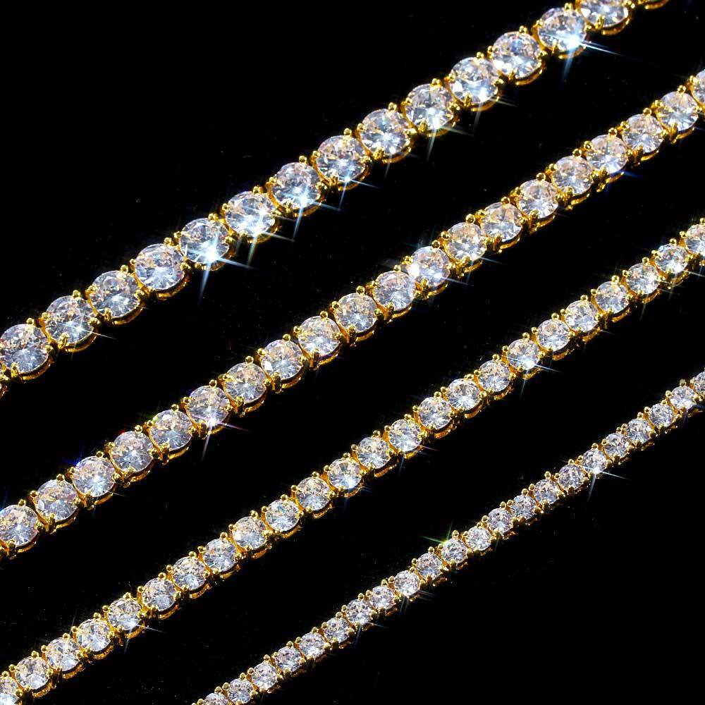 Hip Hop Iced Out Tennis Chain Necklaces, 18K Gold & White Gold Plated, 3–6mm CZ Iced Out Bling Jewelry, 16-24inch