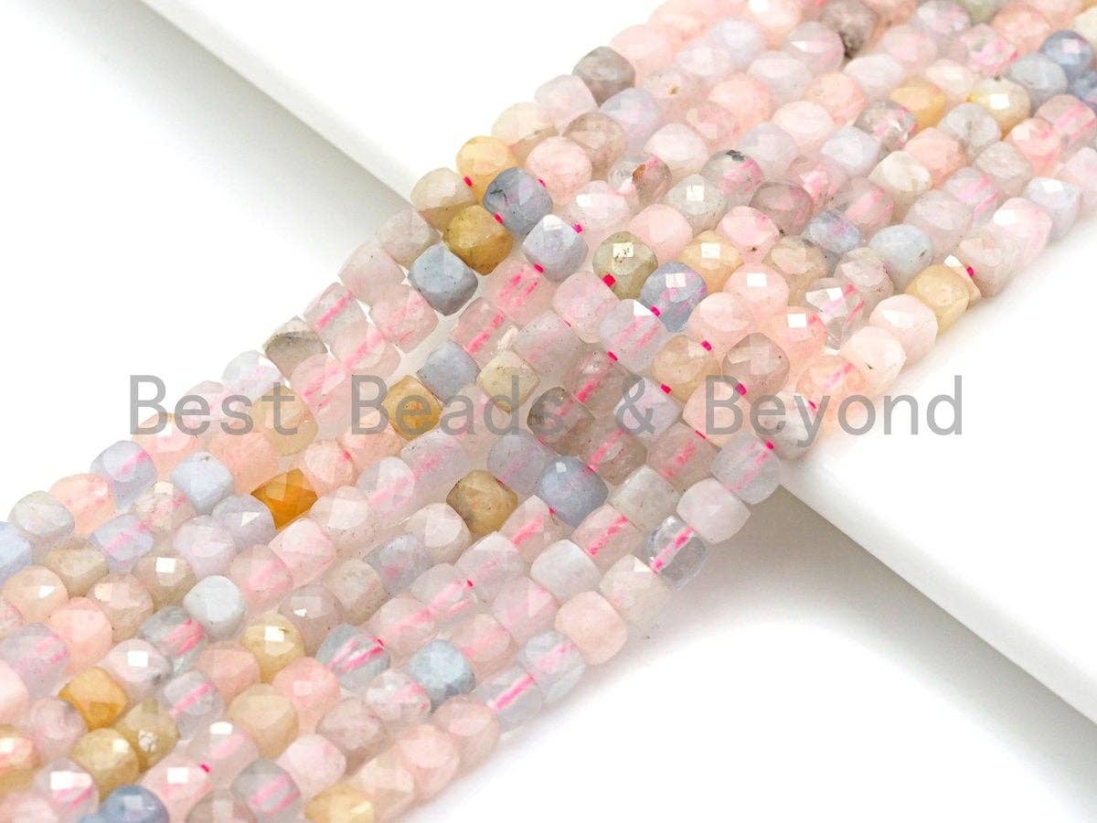 High Quality Natural Morganite Beads, 4mm Morganite Cube Faceted Beads, 16" Full strands, sku#U775