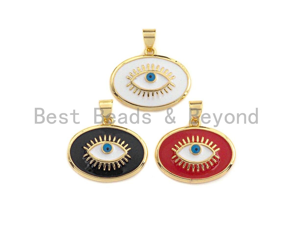 Enamel Colorful Oval Evil Eye With Eyelash Pendant,18x21mm,sku#F1034C