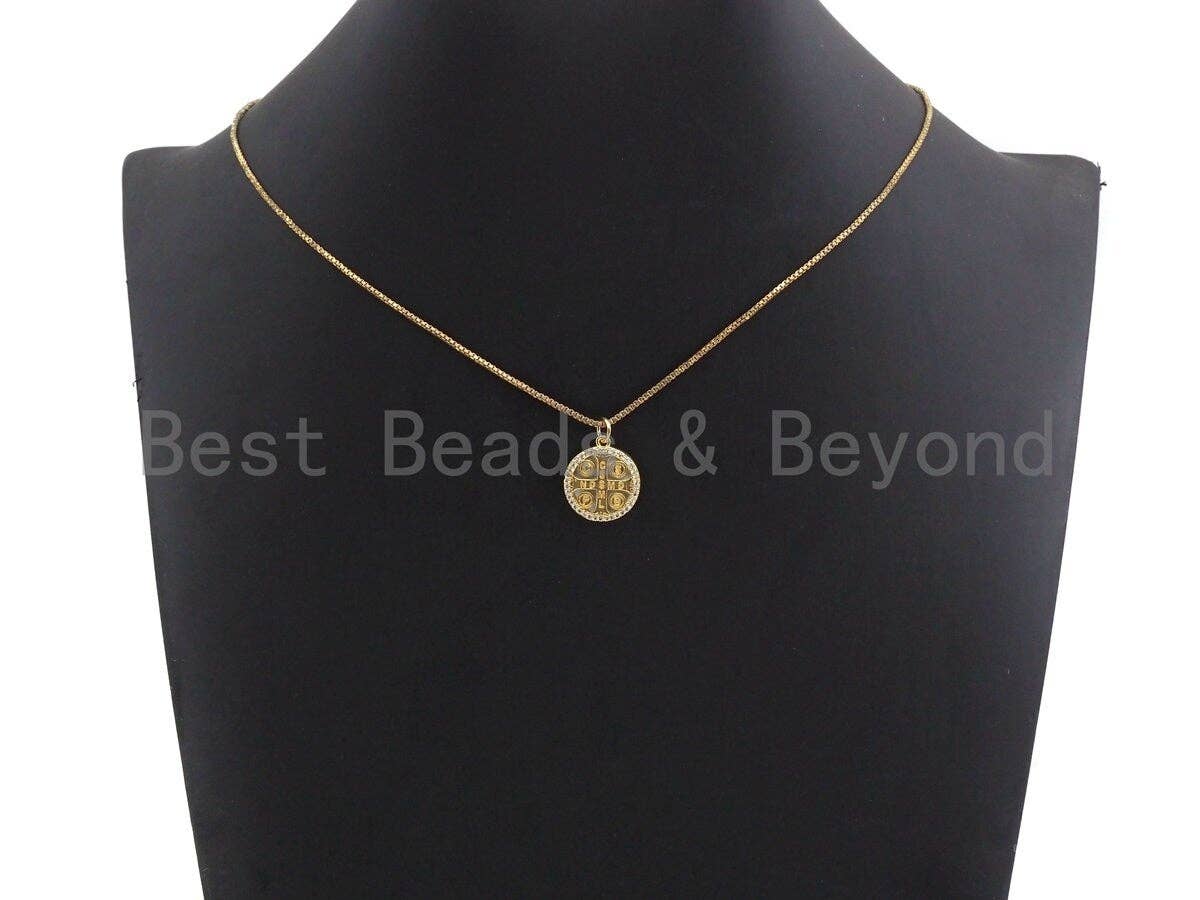 18K Gold CZ Micro Pave Saint Bendict Benito Pendant Charm, z851