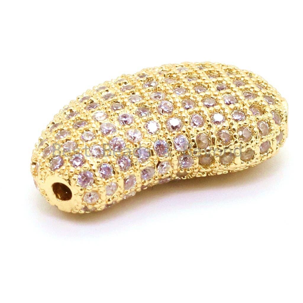CZ Micro Pave Bean Shape Spacer Beads with Clear Crystal for Bracelet/Necklace, Cubic Zirconia Beads, 23x13x8mm, sku#G62