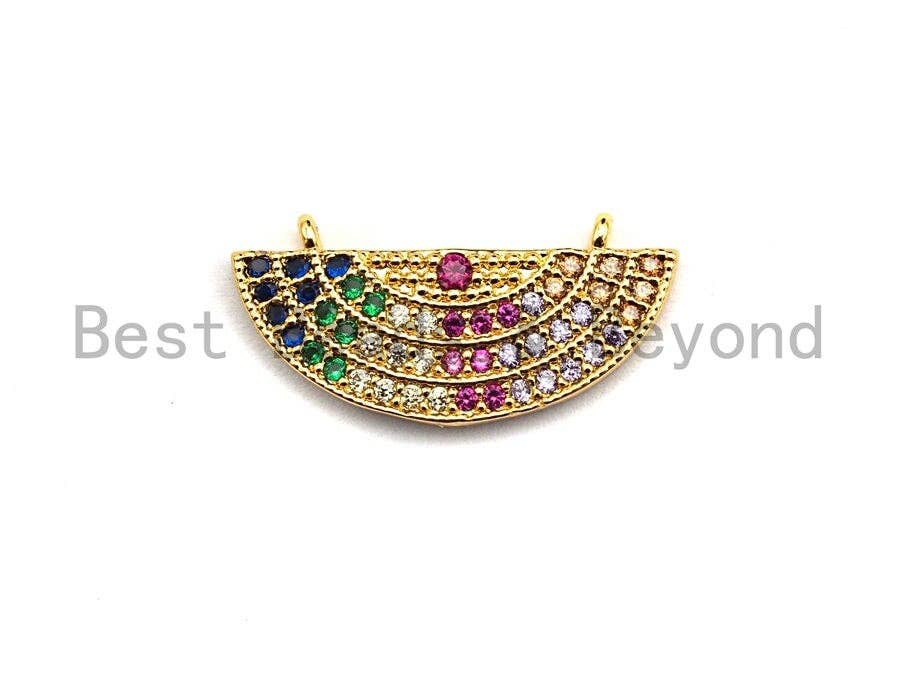 CZ Colorful Micro Pave Semicircle Shape Charm Pendant, Semicircle Shaped Pave Pendant, Gold plated, 10x21mm, Sku#F898