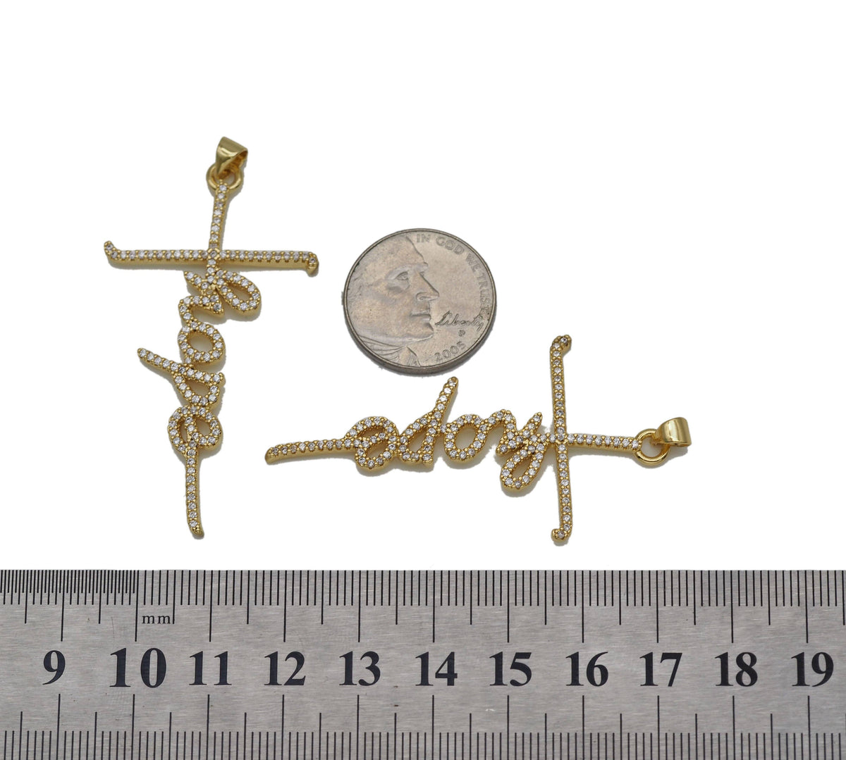 CZ Hope Words On Cross Charm, Sku#LK629
