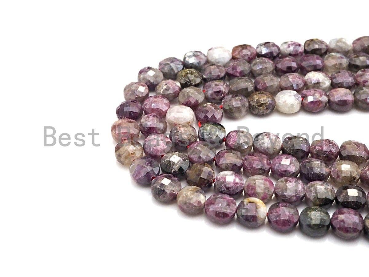High Quality Natural Checkerboard Cut Tourmaline Coin Shape beads, 6mm/8mm Turble Shell Cut Pink Tourmaline Beads, 16" Full strand, sku#UA52