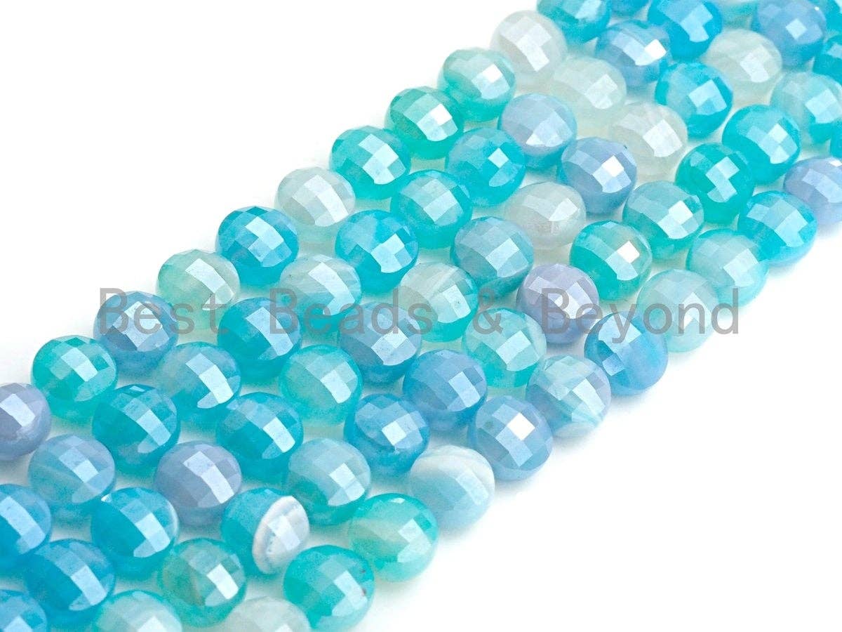 Mystic Plated Double Sided Turtle Shell Cut Natural Blue Agate Coin Shape beads, 6mm/8mm/10mm Agate Beads, 15.5" Full strand, Sku#UA07