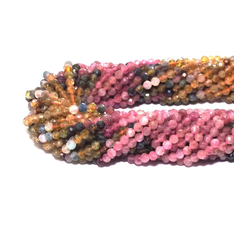 Genuine Mixed Color Tourmaline Round Faceted Beads, 4mm, Sku#U1507