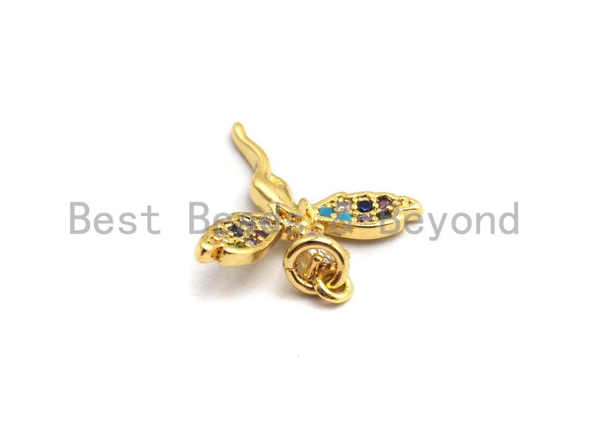CZ Colorful Micro Pave Fairy Charm/Pendant, Angel Wing Lady Pave Pendant, Gold plated, 16x17mm, Sku#F751